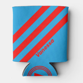 Enfriador De Latas Azul eléctrico retro rojo tres rayas con nombre