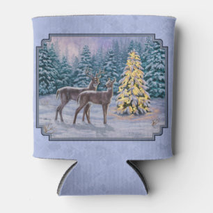 Enfriador De Latas Azul invernal de ciervo y árbol de Navidad