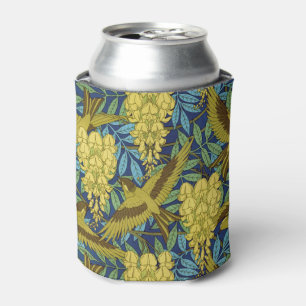 Enfriador De Latas Azul Marino Antiguo Pájaro y Patrón Floral Amarill