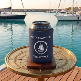 Enfriador De Latas Azul Marino Náutico Bienvenido a Bordo Personaliza
