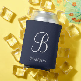 Enfriador De Latas Azul Marino Nombre Personalizado y Monograma