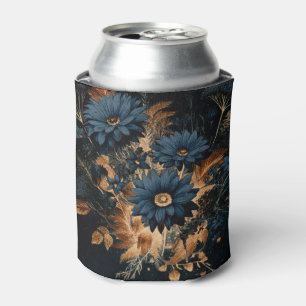 Enfriador De Latas Azul Marino Oscuro y Dorado Floral Rústico Glam Bo