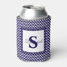 Enfriador De Latas Azul Marino y Raya de Chevron Blanca