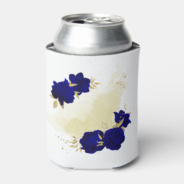 Enfriador De Latas azul real floral oro (Lata Anverso)