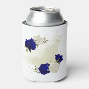 Enfriador De Latas azul real flores blancas vegetación