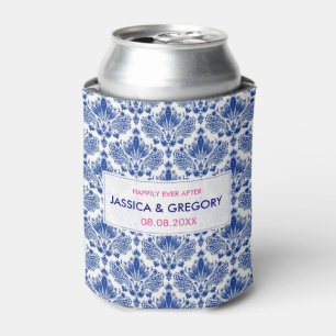 Enfriador De Latas Azul Real Sobre Damascos Elegantes Blancos