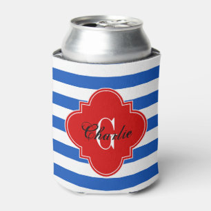 Enfriador De Latas Azul Zafiro Wt Franja Horz Rojo Nombre Inicial Mon
