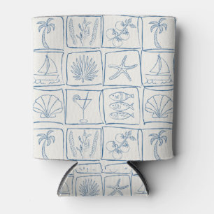 Enfriador De Latas Azulejo Mediterráneo Costero Caprichoso Lino Cobal