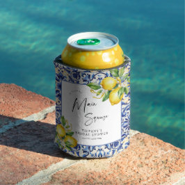 Enfriador De Latas Azulejos Azules Mediterráneos Limones Despedida de