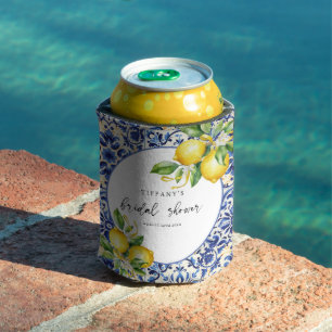 Enfriador De Latas Azulejos Azules Mediterráneos Limones Despedida de