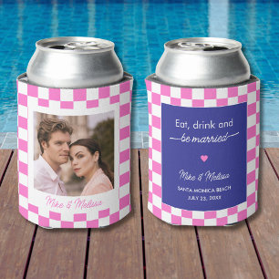 Enfriador De Latas Azulejos rosados retro personalizados con foto par