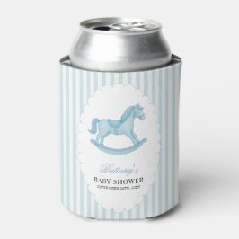 Enfriador De Latas Baby Shower azul del oso preppy de caballo de roca