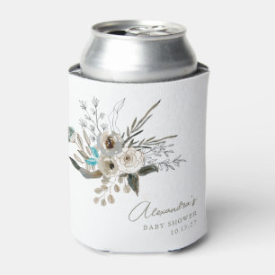 Enfriador De Latas Baby Shower botánico minimalista Earthy Blue