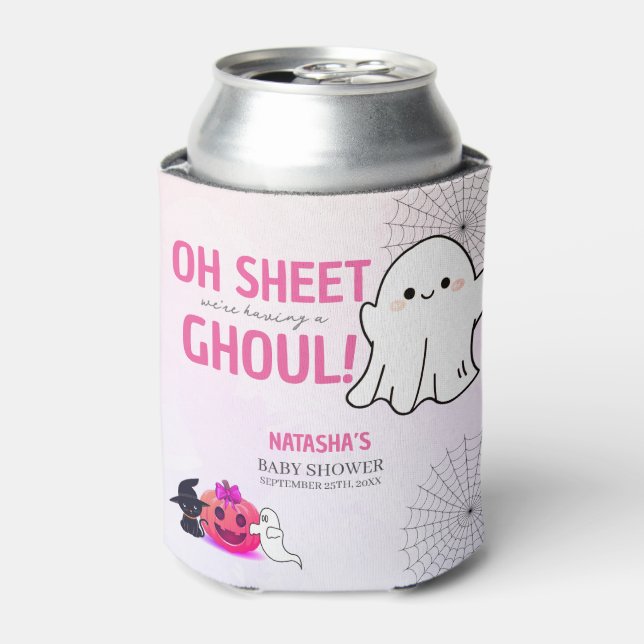 Enfriador De Latas Baby Shower Chica de Halloween de Pink Ghoul (Lata Anverso)