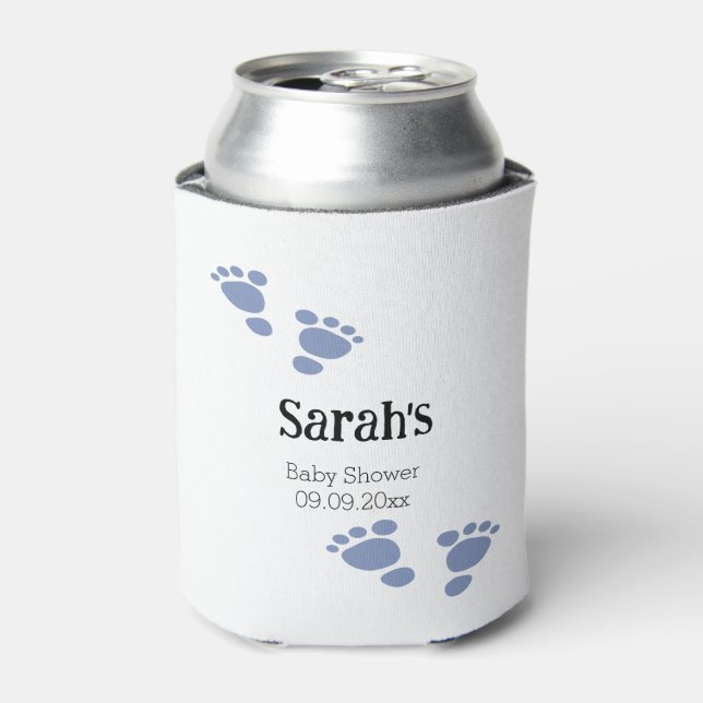 Enfriador De Latas Baby Shower de la huella azul de la guardería mini (Lata Anverso)