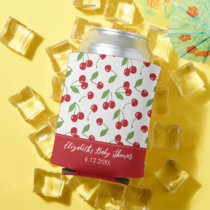 Enfriador De Latas Baby Shower de patrón de cerezo rojo