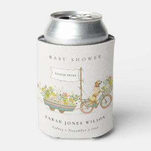 Enfriador De Latas Baby Shower floral de Golden Retriever de cosecha