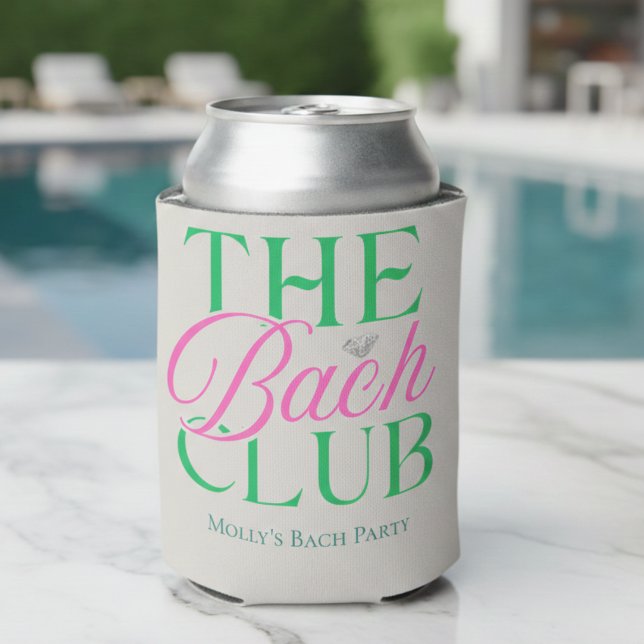 Enfriador De Latas Bach Club Moderna Bachelorette Verde Rosa (Bach Club Modern Simple Pink Green Bachelorette Can Cooler)