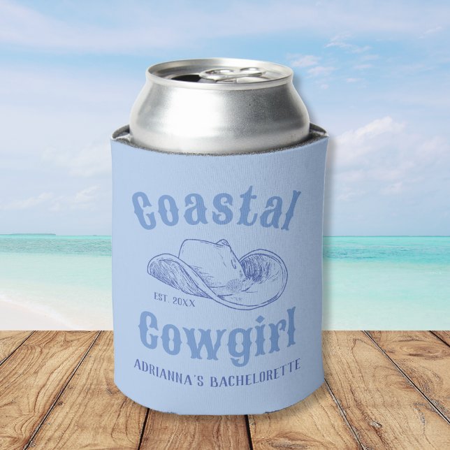 Enfriador De Latas Bachelorette Náutica Coastal Cowgirl Beach (Coastal Cowgirl Beach Nautical Bachelorette Can Cooler)