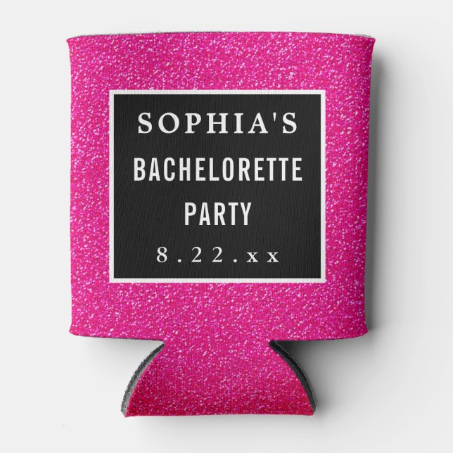 Enfriador De Latas Bachelorette Party Boda Purpurina rosa moderno (Anverso)