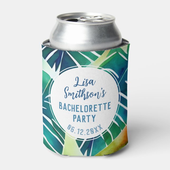 Enfriador De Latas Bachelorette Personalizado de acuarela tropical (Lata Anverso)