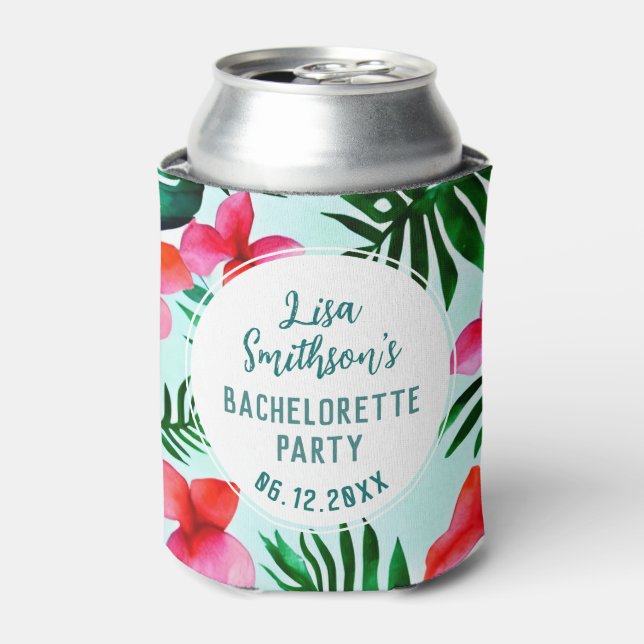 Enfriador De Latas Bachelorette Personalizado de acuarela tropical (Lata Anverso)