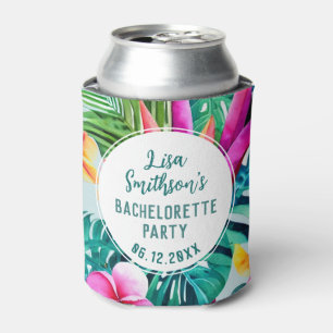 Enfriador De Latas Bachelorette Personalizado de acuarela tropical