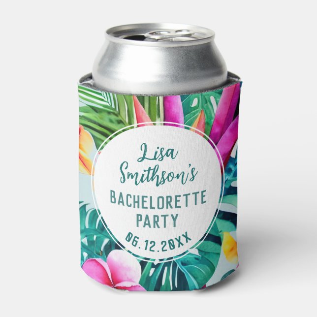 Enfriador De Latas Bachelorette Personalizado de acuarela tropical (Lata Anverso)