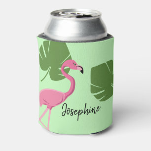 Enfriador De Latas Bachelorette Tropical Flamingo Rosa Verde