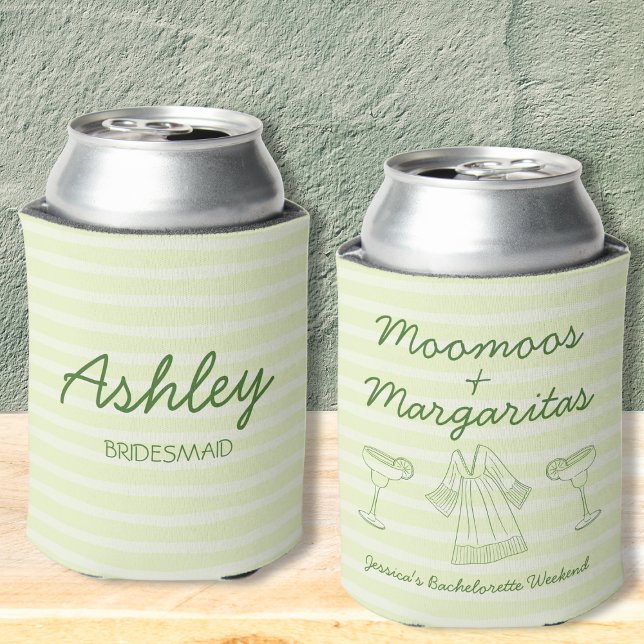 Enfriador De Latas Bachelorette Verde Moomoos y Margaritas (Moomoos & Margaritas Green Bachelorette Can Cooler)