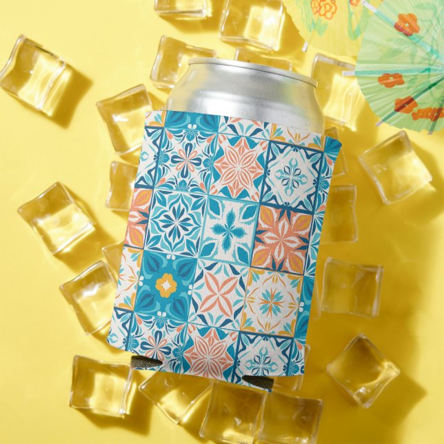 Enfriador De Latas Baldosas orgánicas en azul y naranja (Verano in situ)