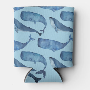 Enfriador De Latas Ballena acuarela: patrón azul sin costuras.