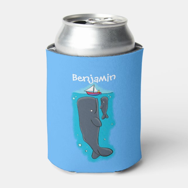 Enfriador De Latas Ballenas cortas y ilustracion personalizado de vel (Lata Anverso)