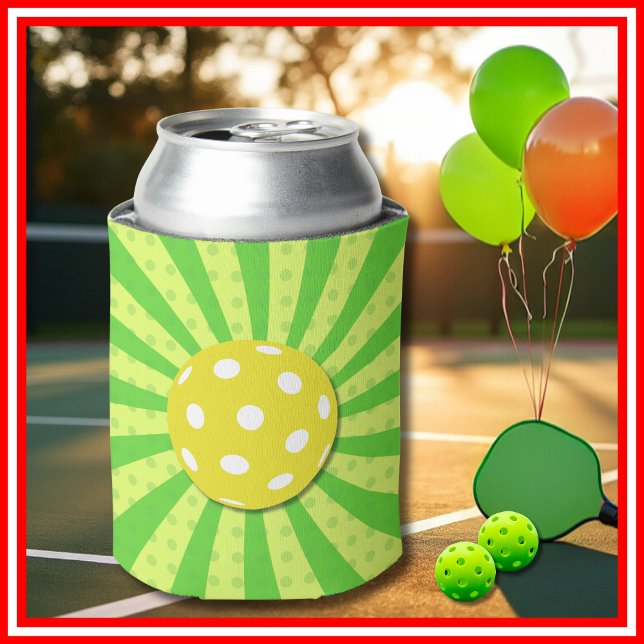 Enfriador De Latas Baloncesto Cumpleaños Green RETRO Stripes Sports (Pickleball Birthday Green RETRO Stripes Sports Can Cooler)