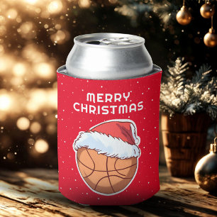 Enfriador De Latas Baloncesto Red Santa Hat Feliz Navidad