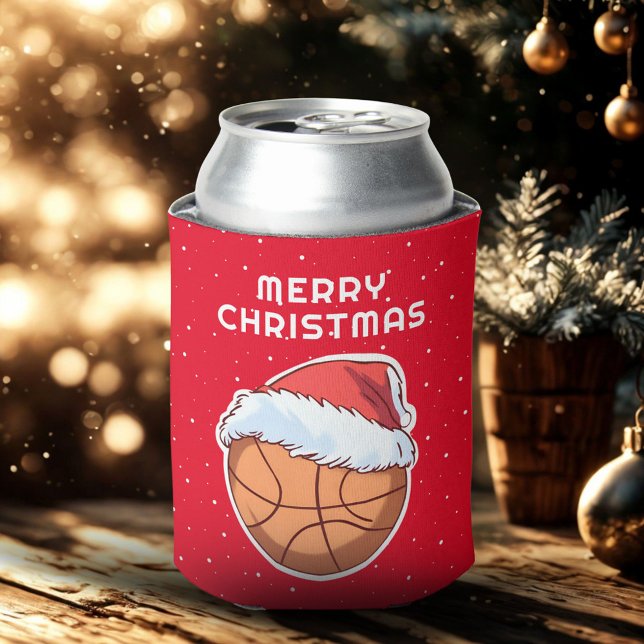 Enfriador De Latas Baloncesto Red Santa Hat Feliz Navidad (Subido por el creador)