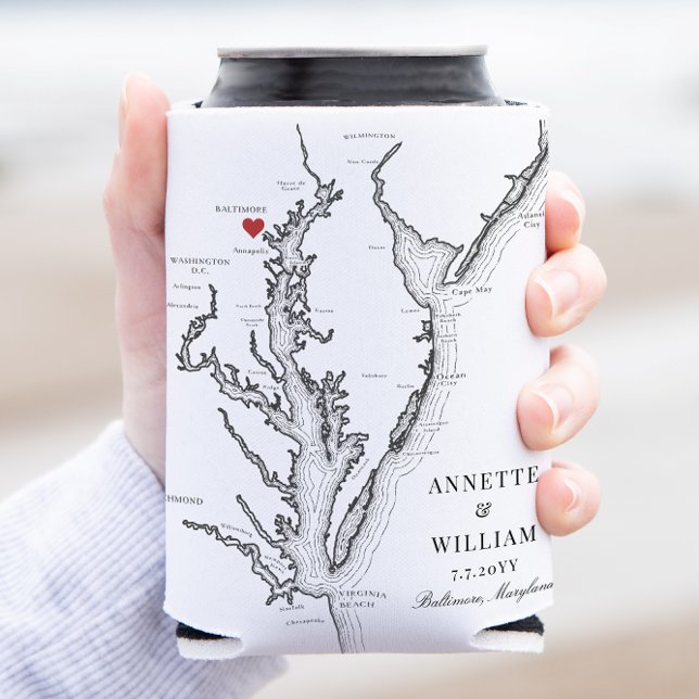 Enfriador De Latas Baltimore Maryland Elegante Boda blanco negro (Baltimore Wedding Favor Can Coozie Elegant black and white can cooler wedding keepsake)