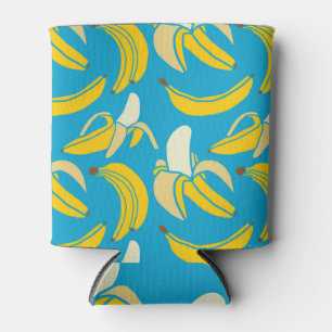 Enfriador De Latas Bananas amarillas, patrón de fondo azul