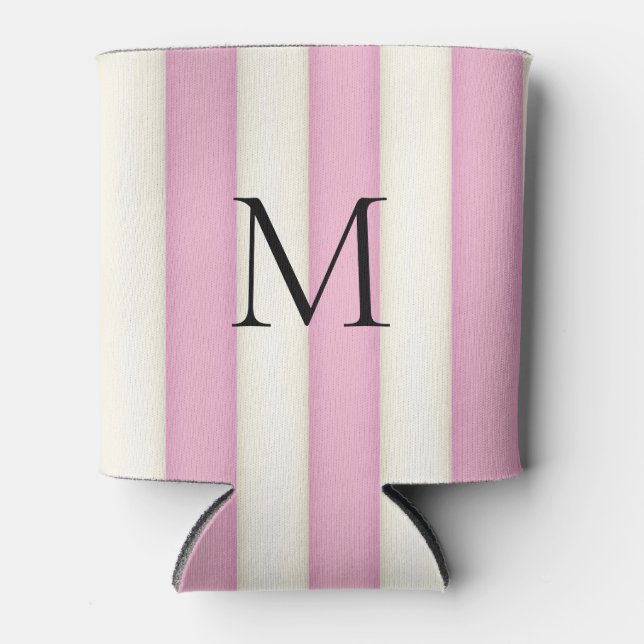 Enfriador De Latas Bandas blancas rosadas y antiguas monogramadas (Anverso)