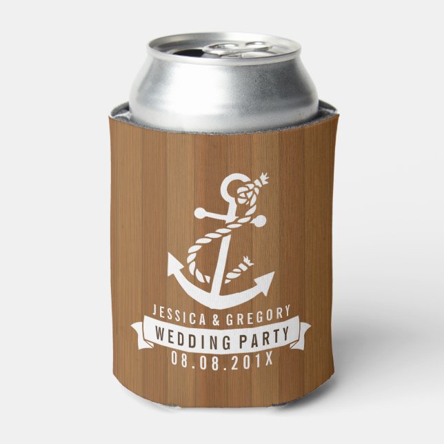 Enfriador De Latas Bandas de madera rubia Anclaje Náutico Blanco (Lata Anverso)