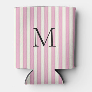 Enfriador De Latas Bandas de marfil y rosado monogramadas