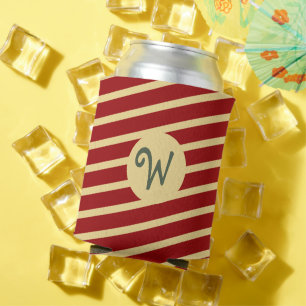 Enfriador De Latas Bandas doradas monogramadas en rojo