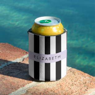 Enfriador De Latas Bandas en blanco y negro, rayas, líneas, nombre