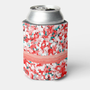 Enfriador De Latas Bandas rosadas rojas corales sobre patrón de crist