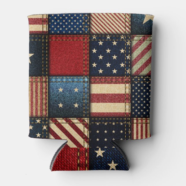 Enfriador De Latas Bandera Americana, Patrón sin problemas. (Anverso)