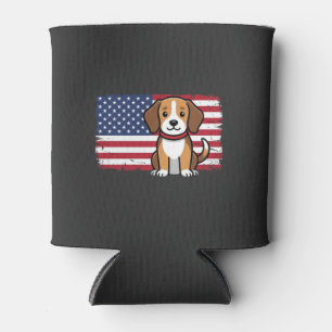 Enfriador De Latas Bandera Americana Perro Patriótico Vector