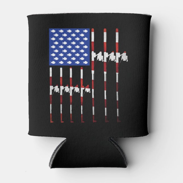 Enfriador De Latas Bandera Americana Pesca Rod Estados Unidos Patriót (Anverso)