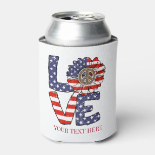 Enfriador De Latas Bandera Americana Roja Blanca Azul Amor Paz Hippie