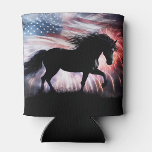 Enfriador De Latas Bandera Americana y hermoso caballo Country Wester