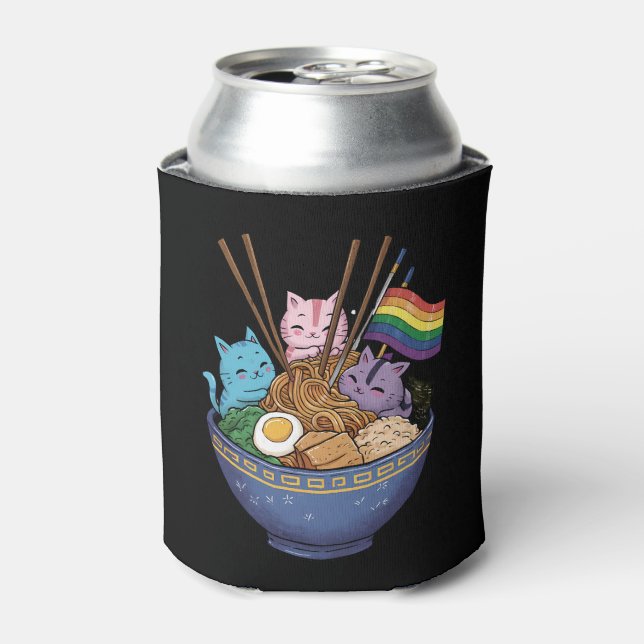 Enfriador De Latas Bandera arcoiris gatos Ramen Anime Orgullo gay Mes (Lata Anverso)
